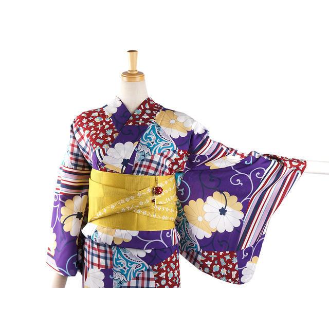 撫松庵 [洗える浴衣] 菊ペイズリー (紫色/106-337-021-65) ゆかた セオ