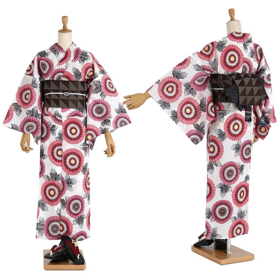 浴衣 伝統工芸 ゆかた 三勝染め 仕立て上がり 綿紅梅 菊花 白 赤紫