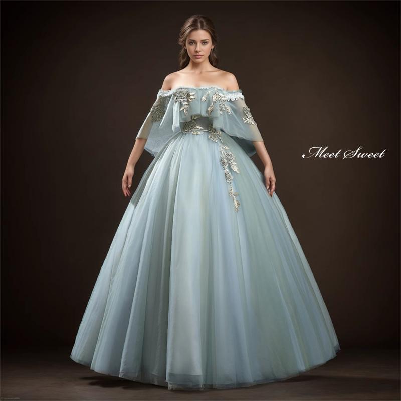 カラードレス プリンセスライン ロングドレス 緑 グリーン オフ