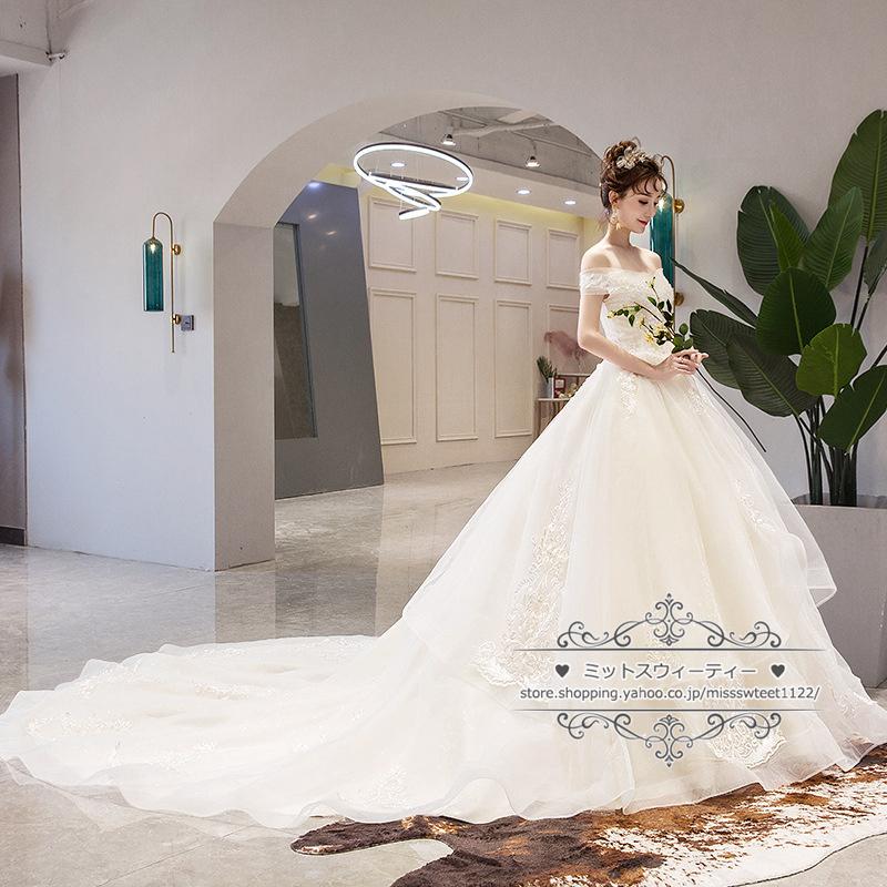 ウェディングドレス シャンパン オフホワイト オフショルダー 二次会