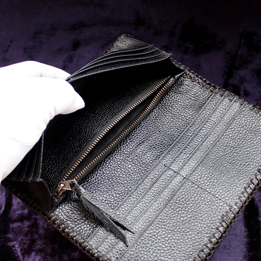 スティングレイ・エイ革長財布/キャビアブラック/ブラックレース編み