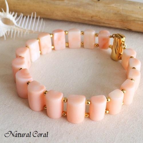 ピンク珊瑚 ぴんくさんご サンゴ ブレスレット かまぼこ形 K18