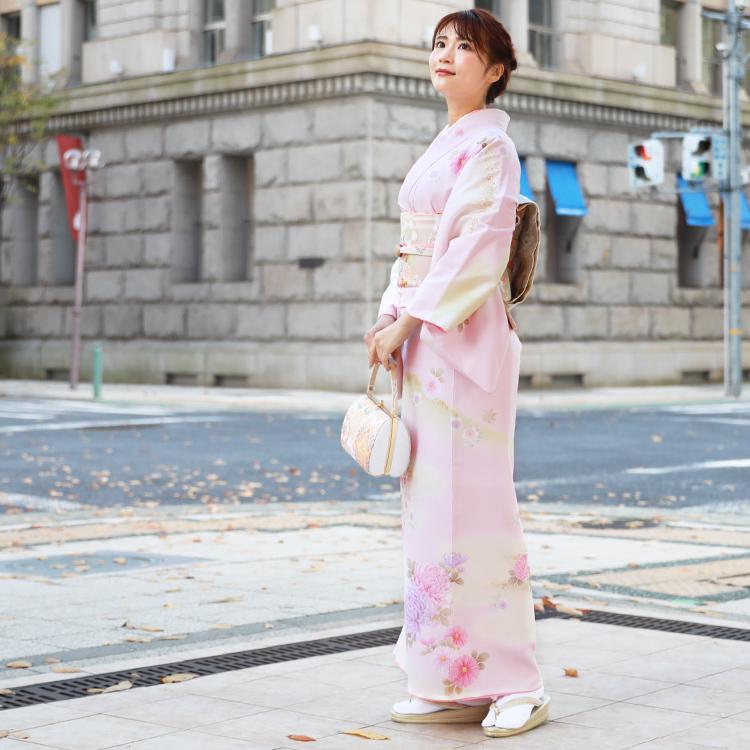 訪問着 19点フルコーディネートレンタルセット「薄ピンク地の白ばかし