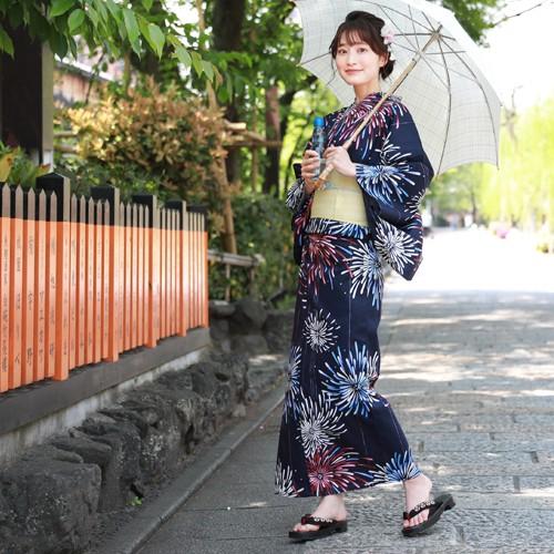 浴衣 レディース セット レトロ 変わり織り綿浴衣3点セット「紺地に
