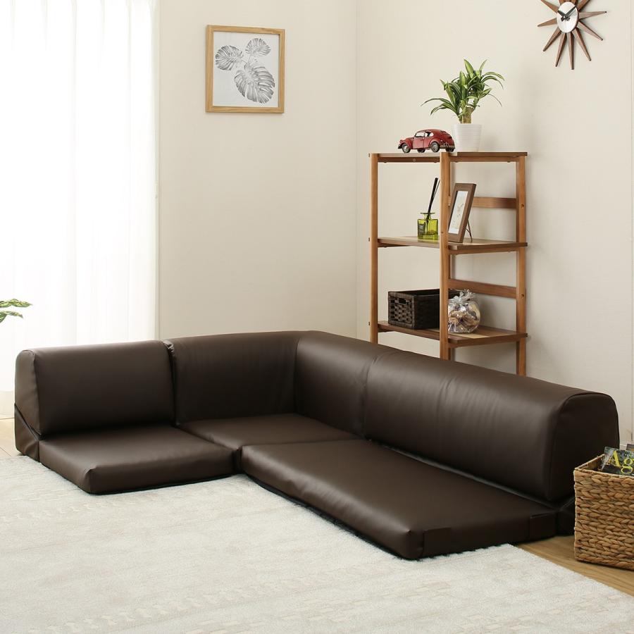 ニトリ（NITORI） ポケット付きロータイプコーナーソファ3点セット 3人