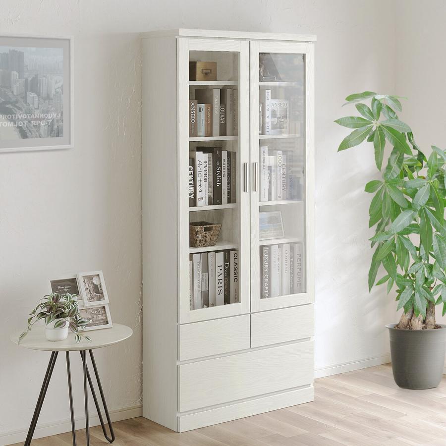 ニトリ（NITORI） 扉・引出し付き書棚 (幅80cm WH) : ニトリ Yahoo!店