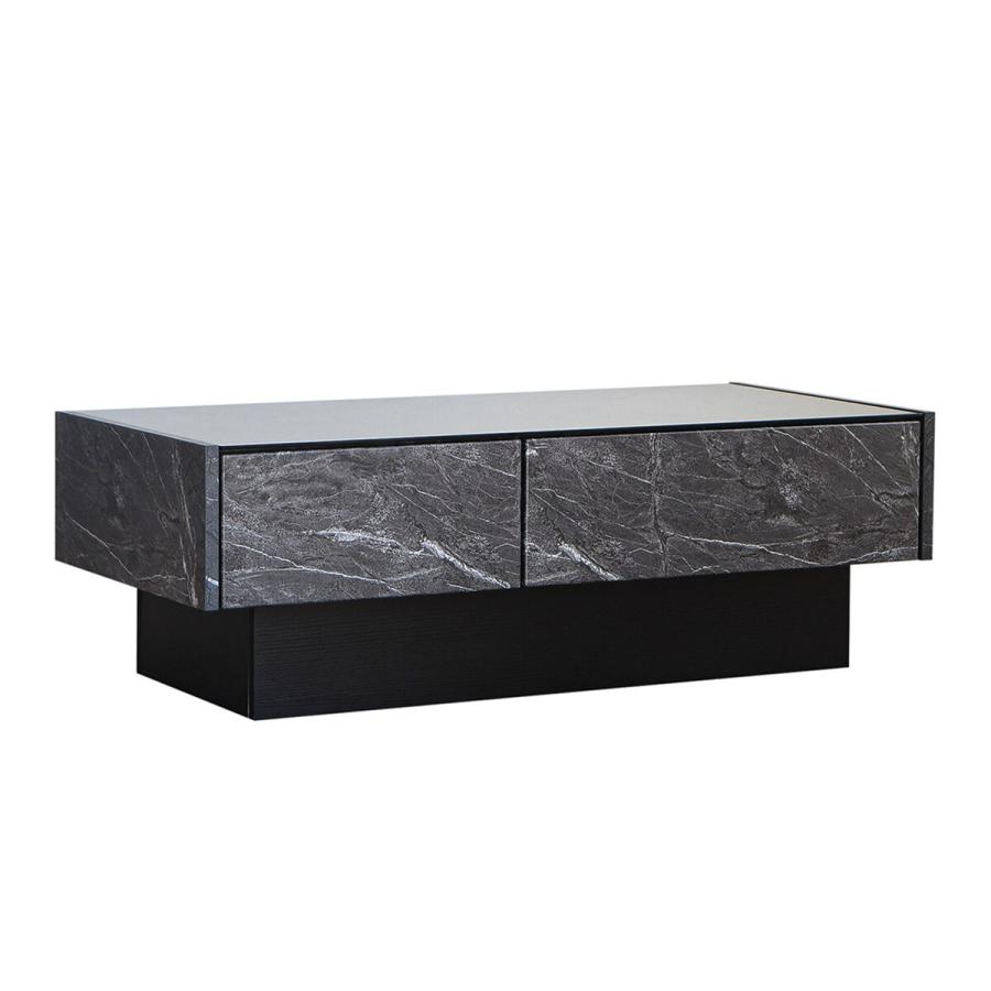 ニトリ（NITORI） ガラス天板センターテーブル 引出し付き (大理石柄