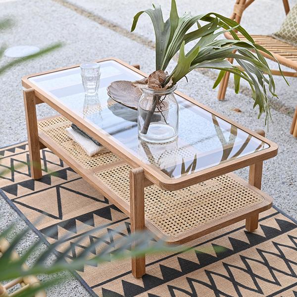 リビングテーブル ガラステーブル センターテーブル おしゃれ ラタン