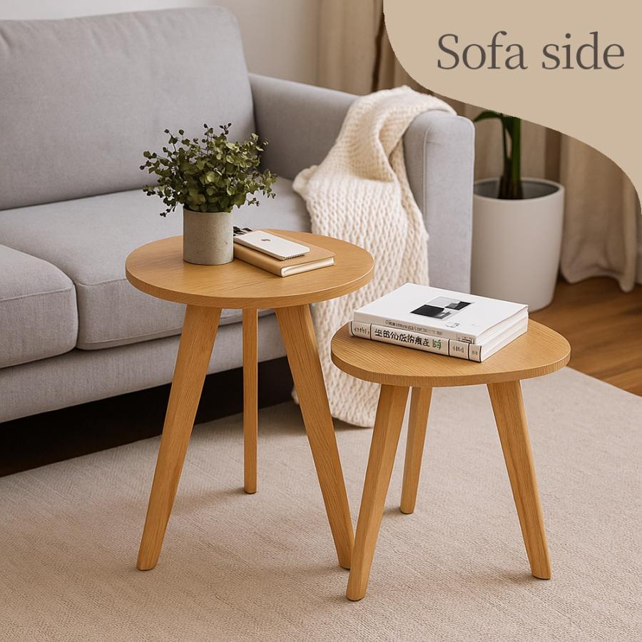 サイドテーブル 丸 三角 木製 北欧 高さ45.5cm 61cm コンパクト