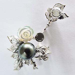 ブローチ パールブローチ 真珠ブローチ ペンダント兼用 真珠 パール 黒