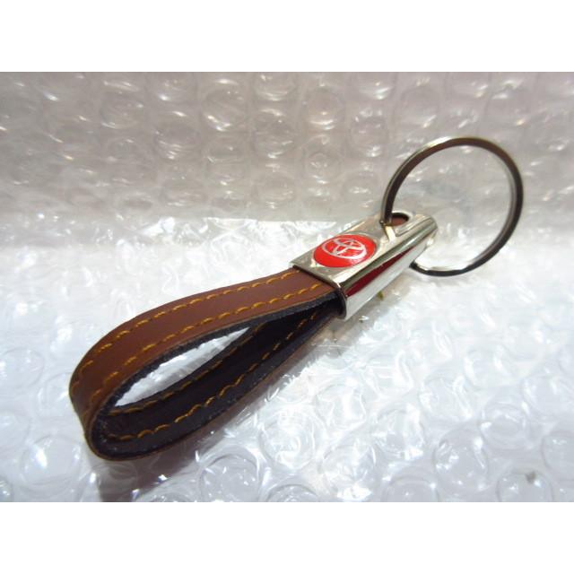 トヨタ エンブレムロゴ ストラップ型・レザーキーリング ブラウン
