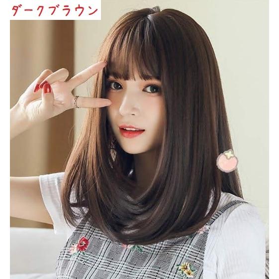 セミロング ダークブラウン フルウィッグ ウィッグ かつら レディース