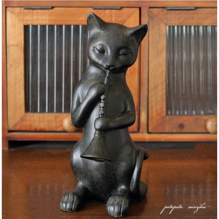 ねこ の 音楽隊 オブジェ アンティーク調 クラリネット ガーデニング