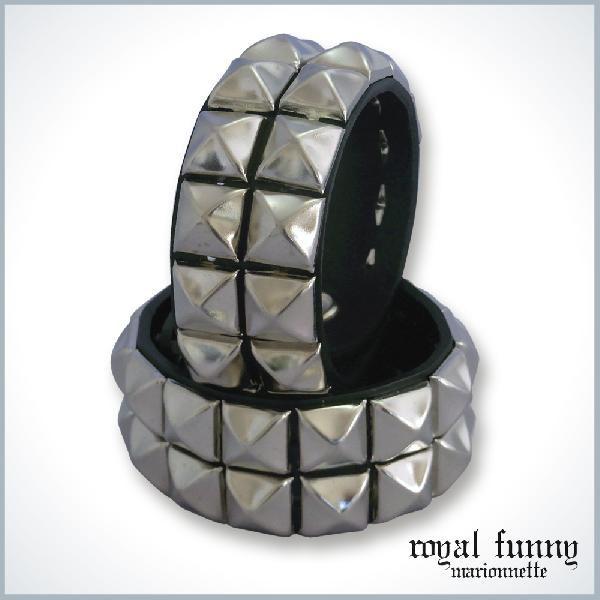 スタッズブレスレット 本革角スタッズ2連ブレスレット ロック