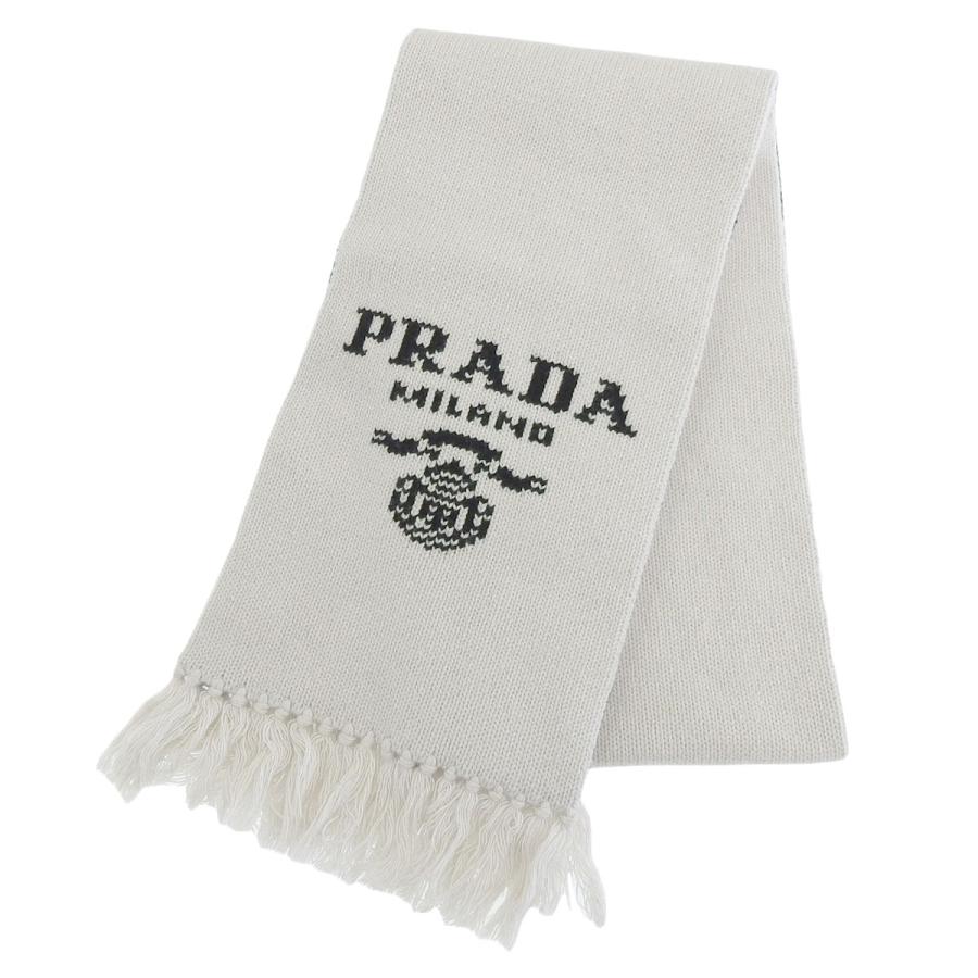 プラダ PRADA マフラー ウール カシミヤ ブラック ホワイト レディース