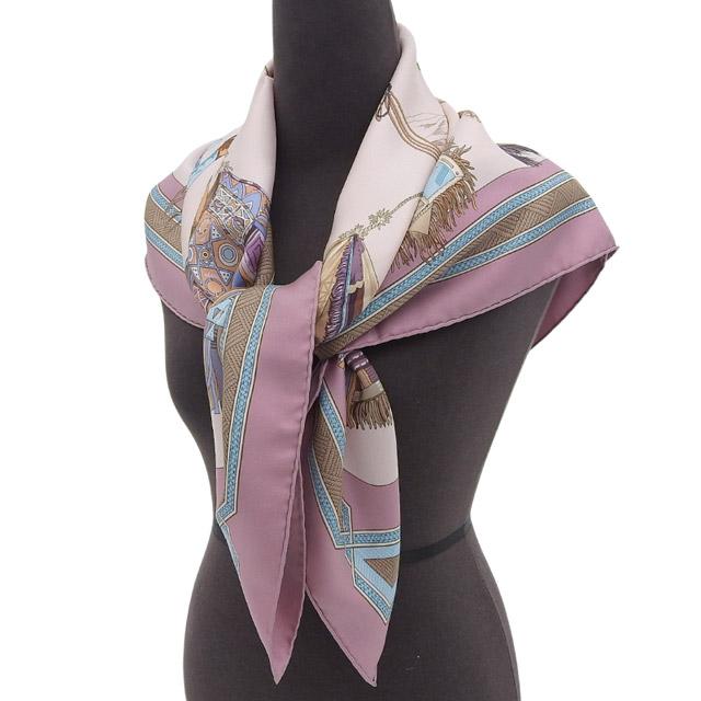 HERMES（エルメス） カレ90 「砂漠の革飾り」 スカーフ シルク ピンク