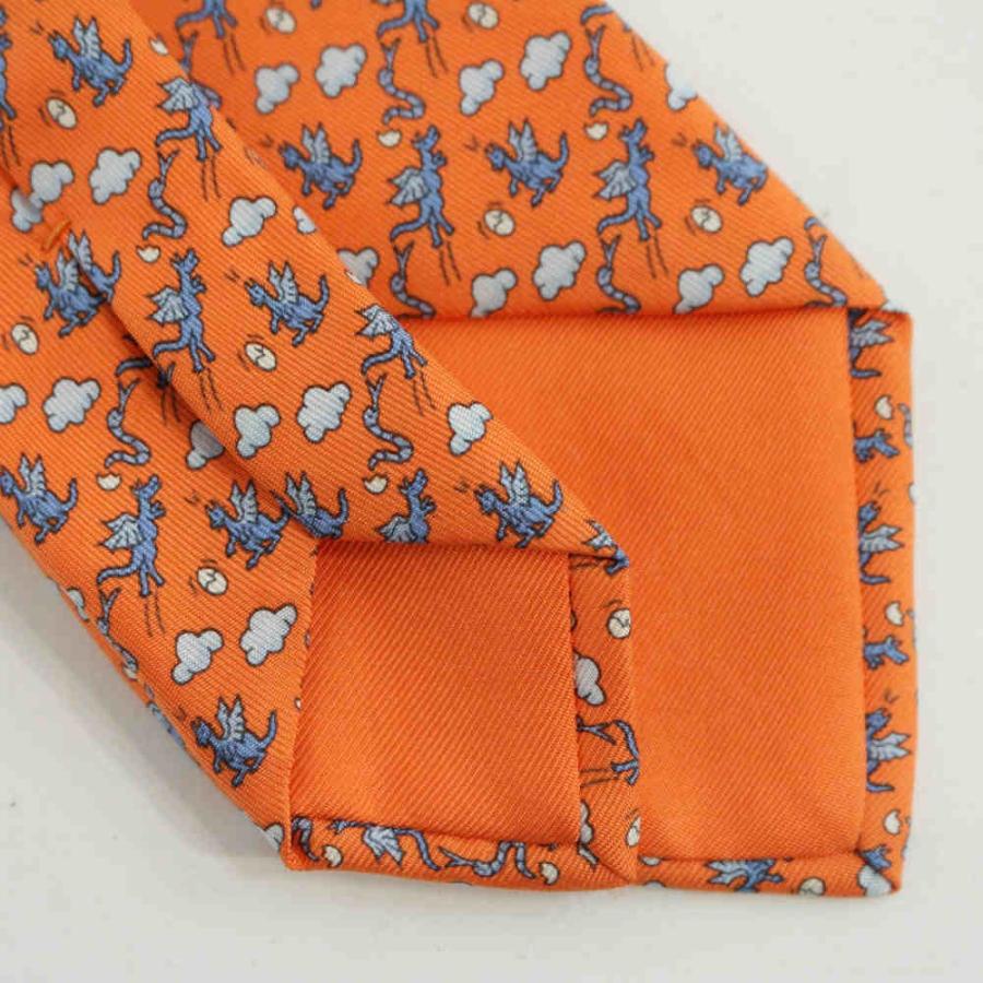 HERMES（エルメス） ドラゴン柄 レギュラーネクタイ/5659/オレンジ
