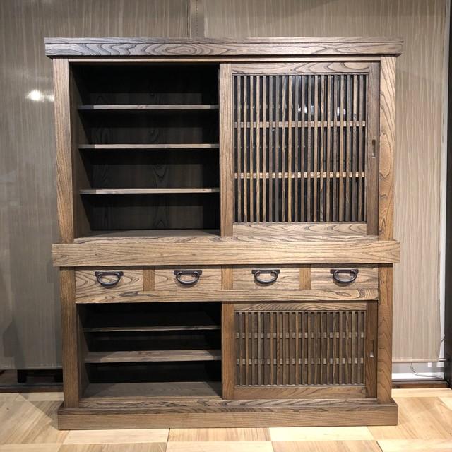 水屋箪笥 茶箪笥 食器棚 和家具 民芸調家具 アンティーク タモ無垢