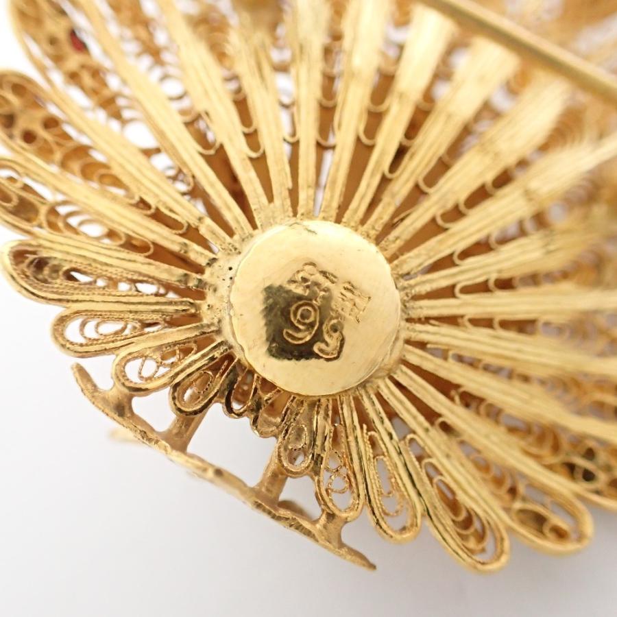 純金 99刻印 孔雀/ピーコック ブローチ イエローゴールド/マルチカラー