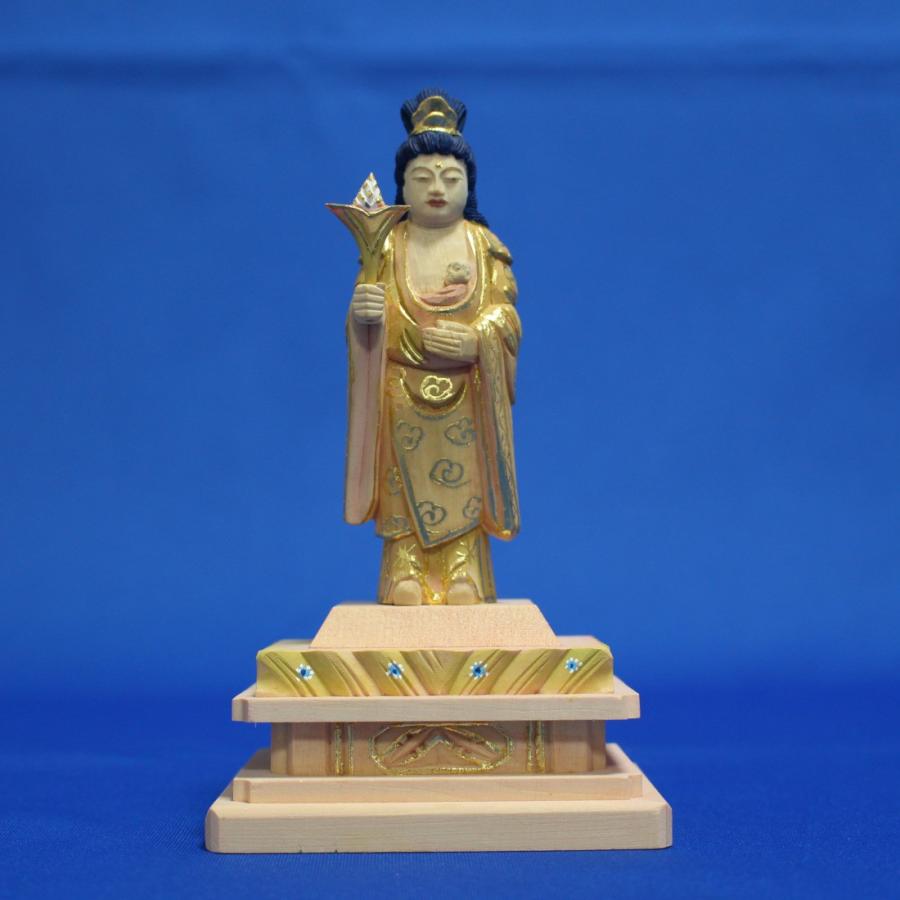 木彫仏像/鬼子母神（訶梨帝母）立像身丈3寸桧木淡彩色 : トモエの木彫