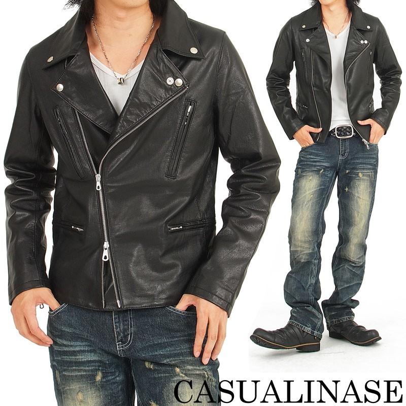ダブルライダースジャケット 本革 リアルレザー ゴート 山羊革 メンズ
