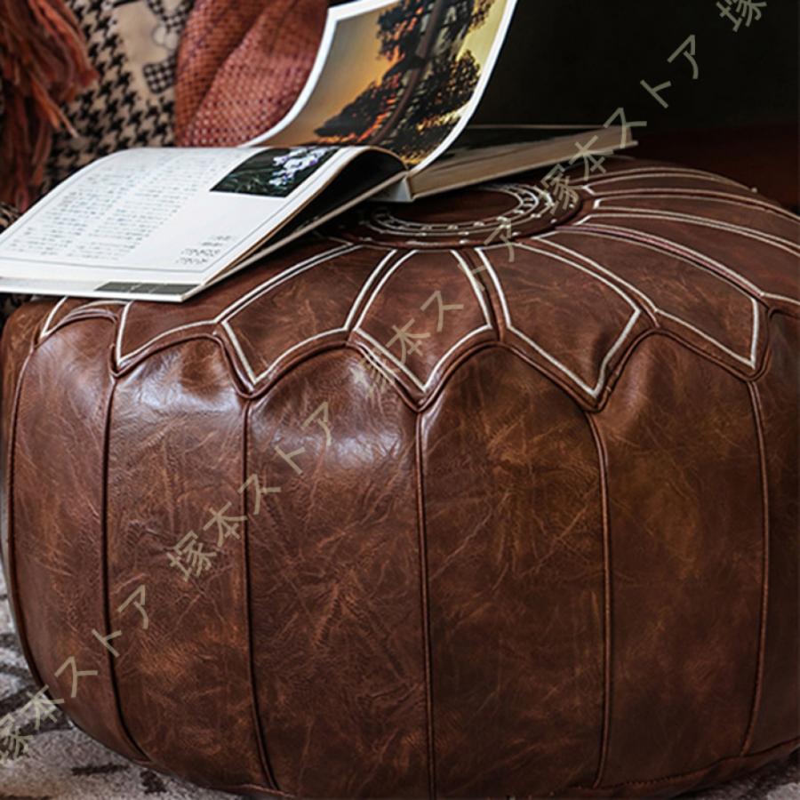 モロッコ プフ パイピング(大) オットマン 本革 天然山羊革 レザー