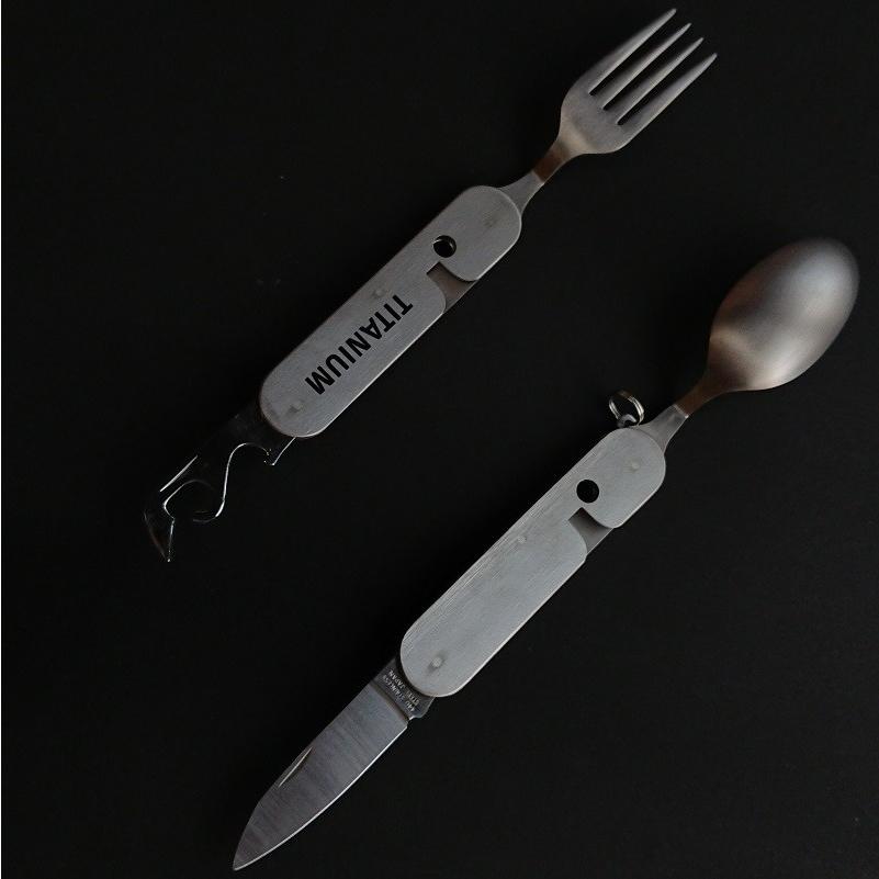 アウトドア チタニウム スプン・フォーク付 5徳ナイフ 引割式 KT525