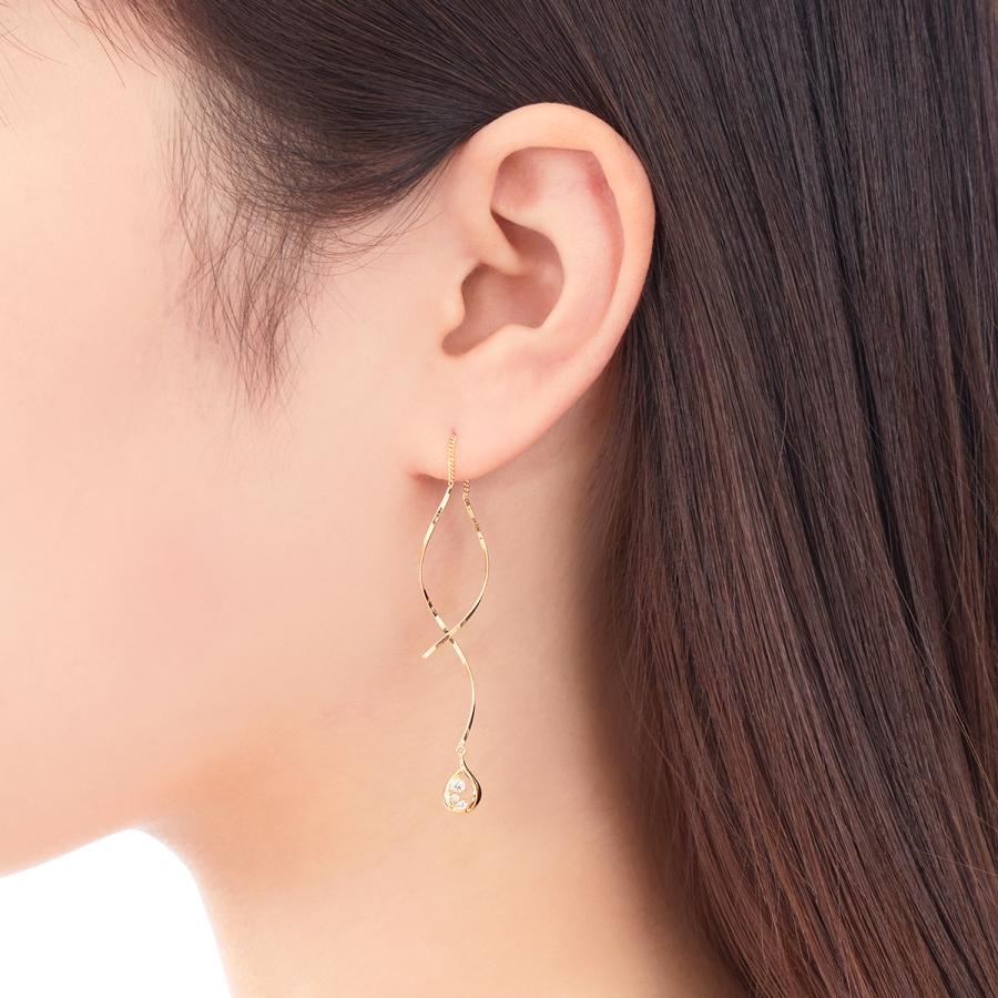 ジュエリーツツミ K18イエローゴールドダイヤモンドピアス チェーン