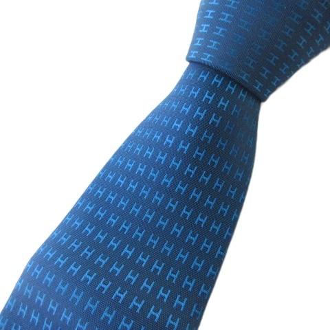 HERMES（エルメス） 未使用品 タグ付き ネクタイ H柄 シルク100 ブルー