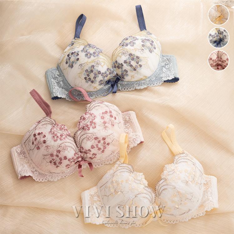 ブラジャー ショーツ セット 花柄 刺繍 レース ワイヤー入り 脇高 補正