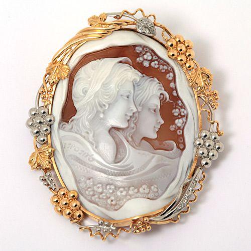 K18 プラチナ ダイヤモンド シェルカメオ ブローチ ペンダント : 宝寿