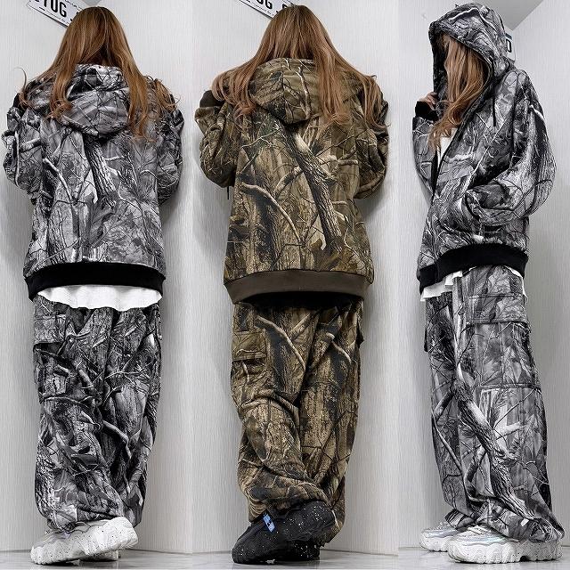 SET UP 上下セット リアルツリー柄 Zipパーカー＆Sideカーゴポケット付