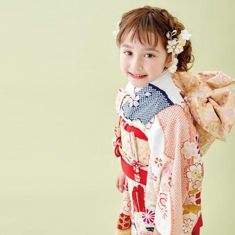 七五三 7歳着物 レンタル フルセット 式部浪漫 ブランド着物 白×紺