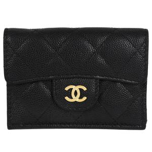 CHANEL（シャネル） マトラッセ 二つ折り財布 黒 ラムスキン シルバー