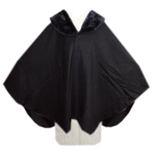 ケープ コート ベルベット 黒 ファー ループ付き シック シンプル