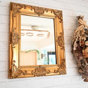 鏡 壁掛け ミラー 壁掛け鏡 ウォールミラー （ゴールド 金 金色