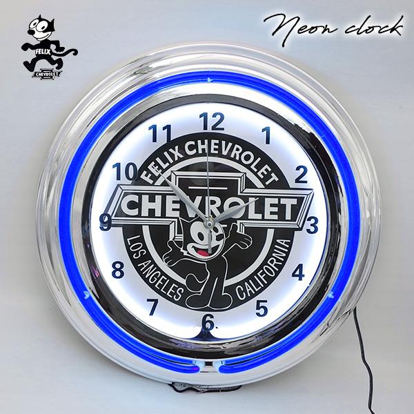時計 壁掛け ネオンクロック フィリックス シボレー ホワイト ブルー