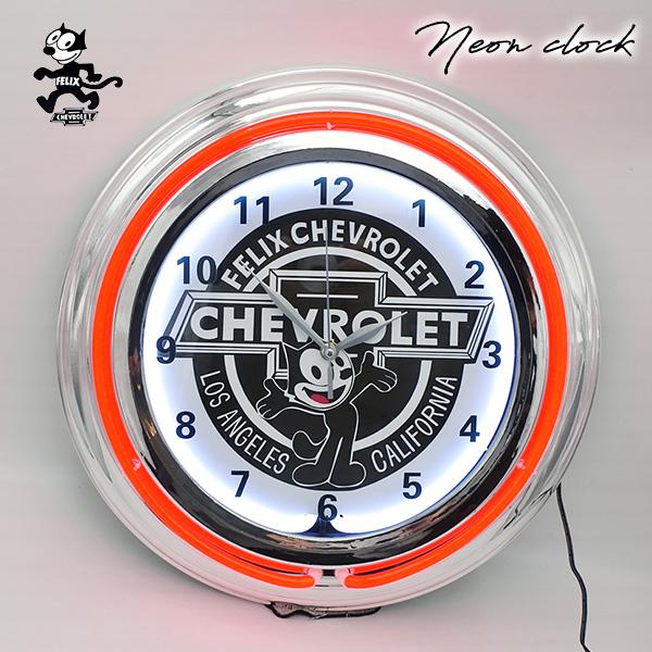 時計 壁掛け ネオンクロック フィリックス シボレー ホワイト レッド