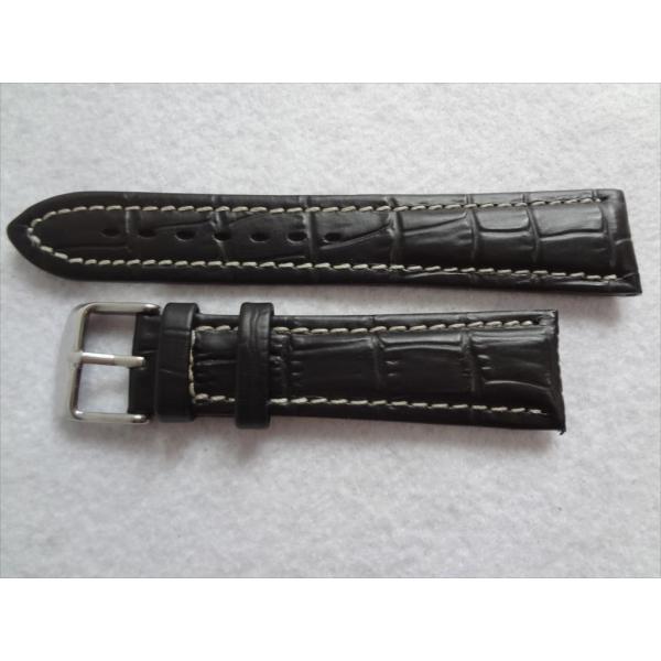腕時計 レザーベルト ブライトリング用 22mm黒 アリゲーター型押し
