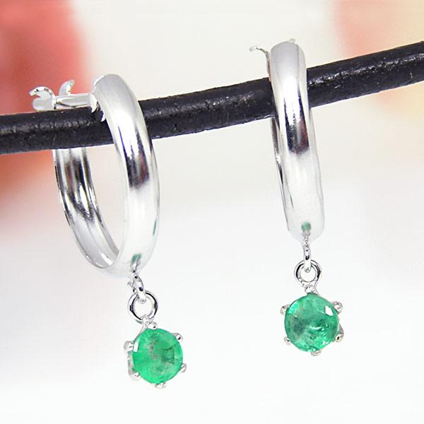 エメラルド フープ ピアス K14WG 14k 14金 ホワイト ゴールド スナップ