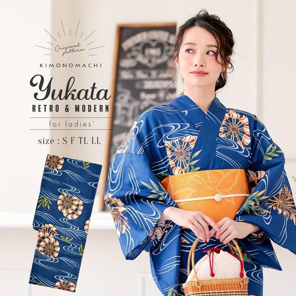 KIMONOMACHI （Prices down2）浴衣 レディース 単品 「紺色 水車」 S F