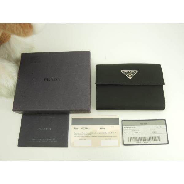 PRADA（プラダ） コンパクトウォレット ナイロン/サフィアーノ 黒 W