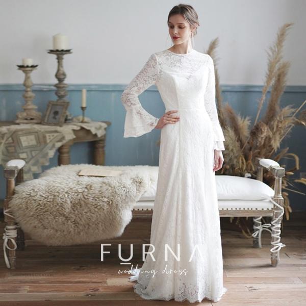 ウエディングドレス 袖あり 長袖 レース 二次会 購入 安い 格安 白