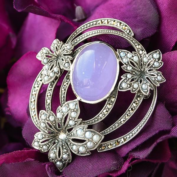 碌山 ラベンダー翡翠 シードパール ブローチペンダント 大粒ヒスイの