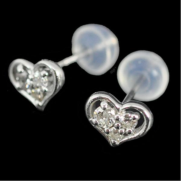 K14ホワイトゴールドピアス/ハートデザインピアス/ダイヤモンド 0.1ct