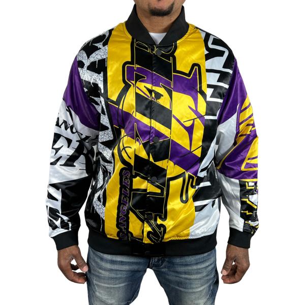レイカーズ サテン ジャケット スタジャン LAKERS 黄色 イエロー 紫