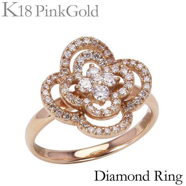 ダイヤモンド リング k18 ピンクゴールド 18金 0.50ct フラワー