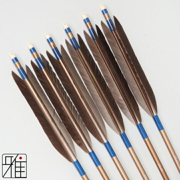 弓道 ジュラ矢 黒手羽 2015茶|6本組|矧糸:青系|翠山弓具店 suizan