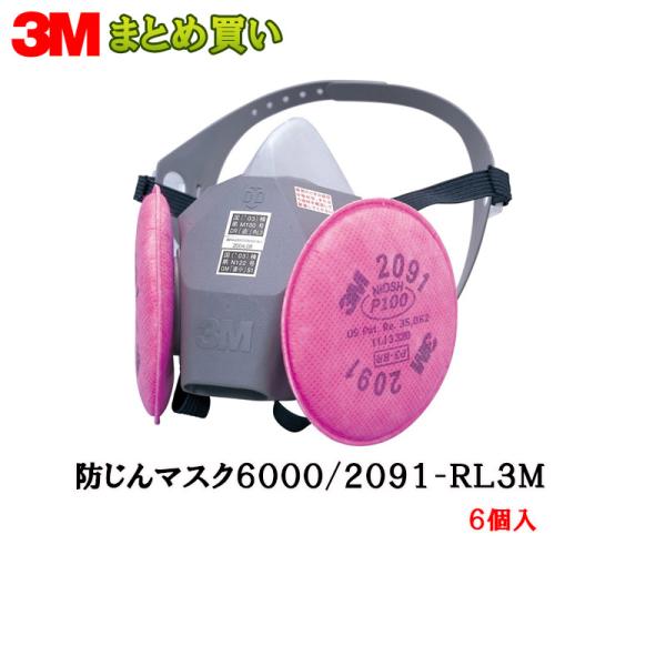 3M 防じんマスク 6000/2091-RL3M Mサイズ面体+2091ろ過材×6個 (ケース