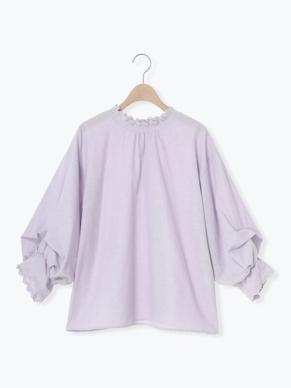 セール】 襟レースシャーリング袖タックブラウス（オフホワイト